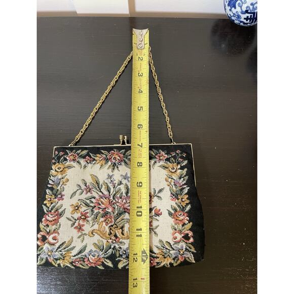 VTG Petit Point Embroidered Purse Floral Design Gold Shoulder Strap Hong Kong - Picture 7 of 9